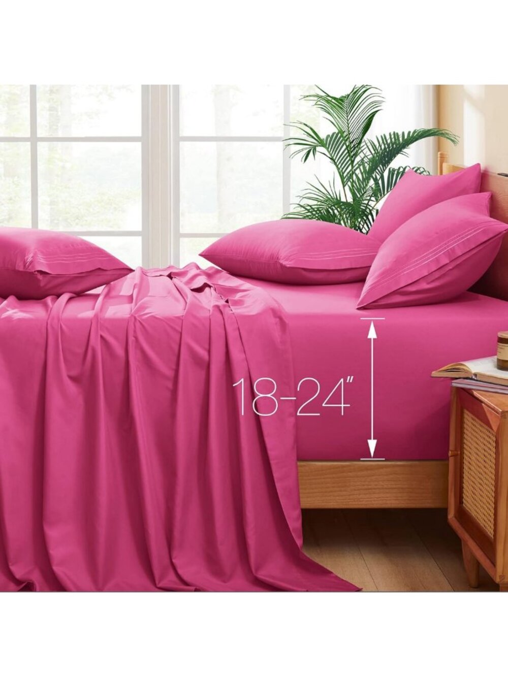 Extra Deep Pocket King Sheet Set - 6 Pieces, Hot Pink, Soft & Cozy Bedding
